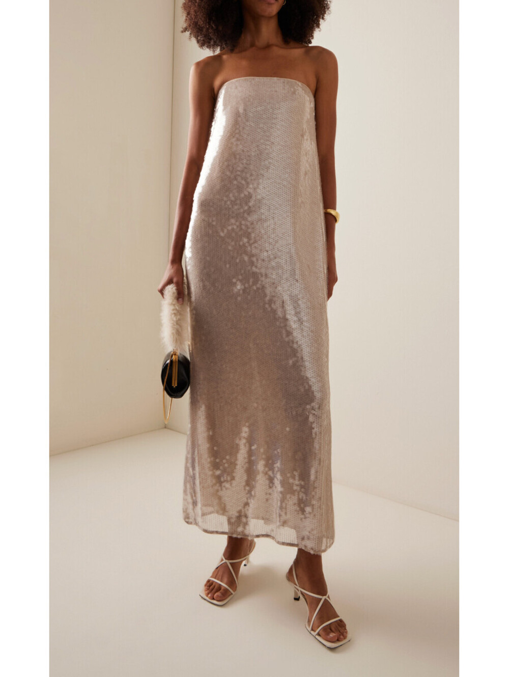 NWT $700 STAUD Casey Beaded Sequin Designer Dress Cocktail 4/small Moon Nude - Picture 8 of 10